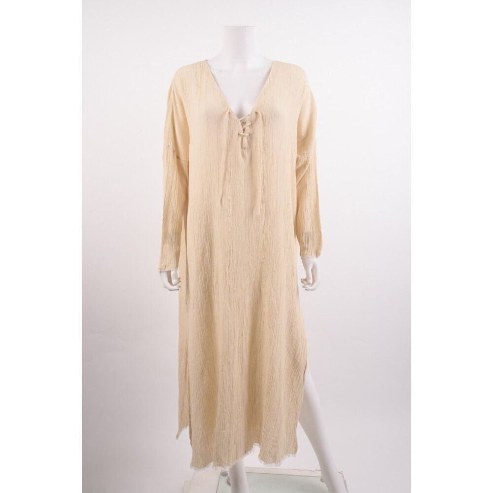 Zara Womans Kaftan Style Dress Crepe Size S M Beige Ecru Ivory 0264/035 NWD